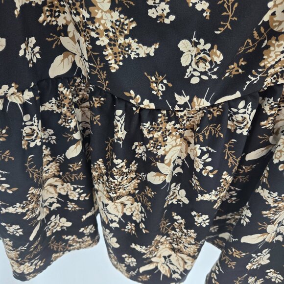 Shein Curve Black Brown Cream Floral Long Sleeved Back Ruched Blouse 4XL - Picture 7 of 10